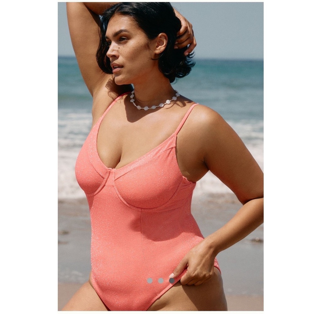 Good American Sparkle One Piece Swimsuit XL Coral Pink Metallic Demi Cup NWOT